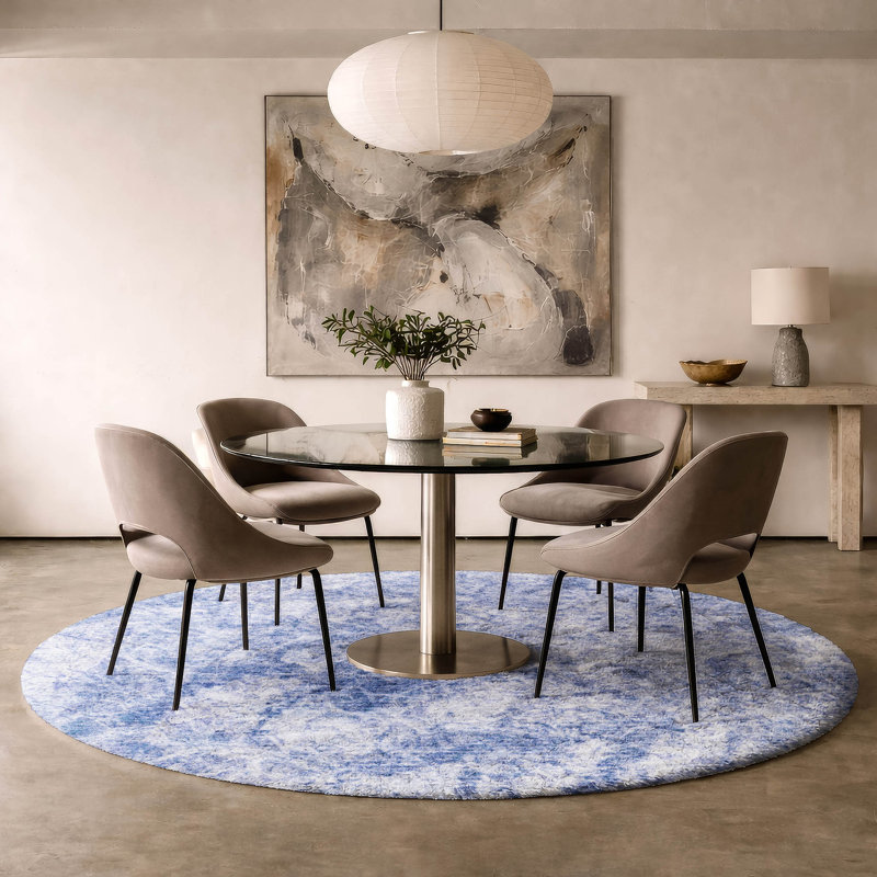 Premium Machine Washable Dream Shag ADS553 Abstract Rug, Blue, 8' Round