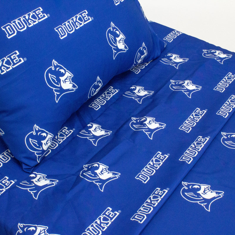 NCAA Sheet Set, Queen Sheet Set + Fitted Sheet + Pillowcase, Duke