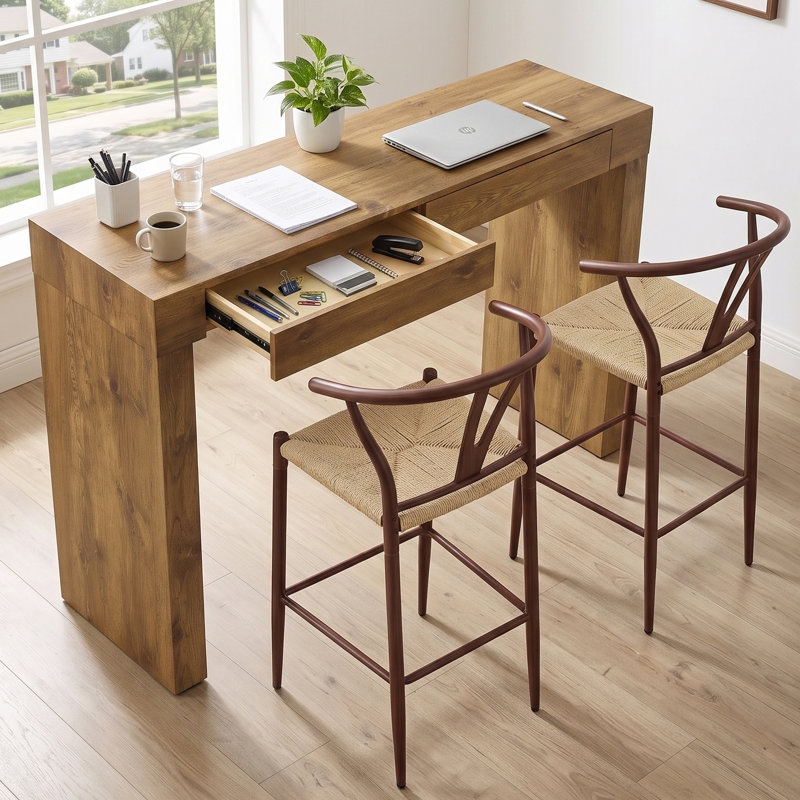 Ensemble de table de pub 3 pièces avec table de bar rectangulaire de 50 po et 2 tabourets de bar en corde de chanvre tissés à la main