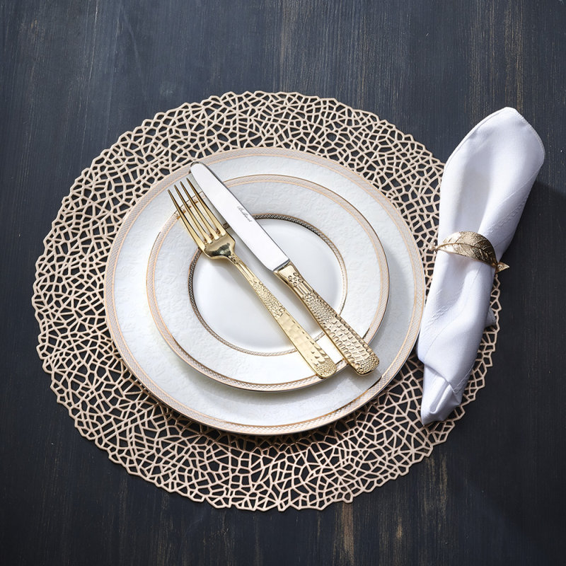 Floral Lace 18 Piece Dinnerware Set, White/Gold