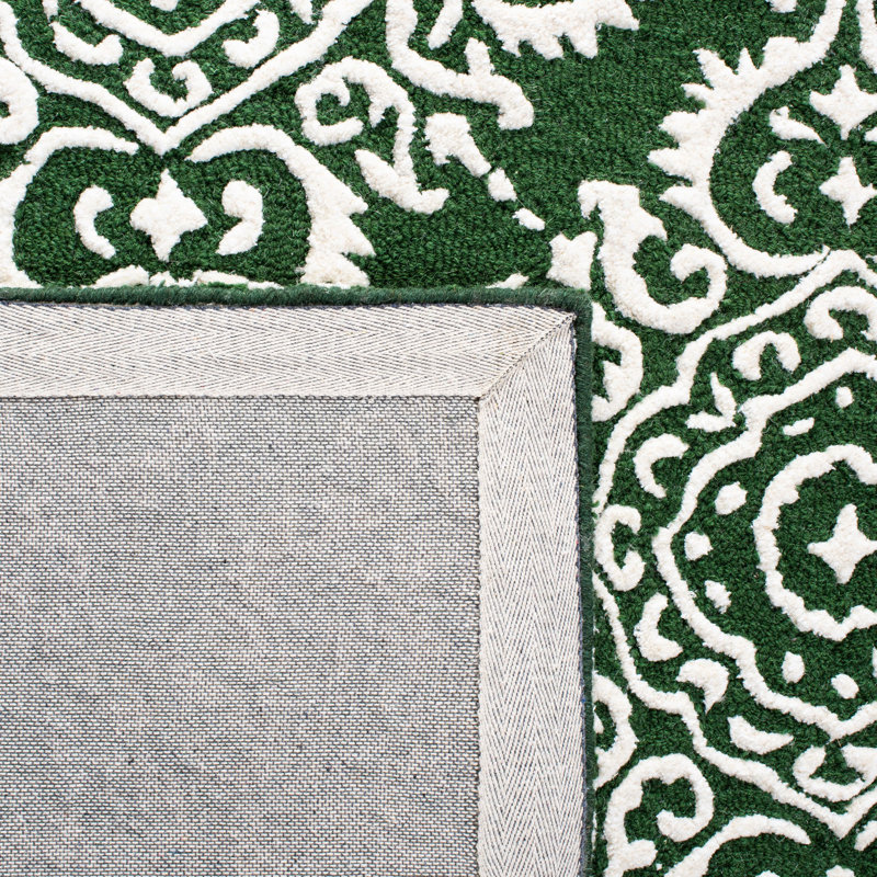 Arissa Hand Tufted Wool/Viscose Damask Rug in Green/Ivory, Rectangle 5' x 8'