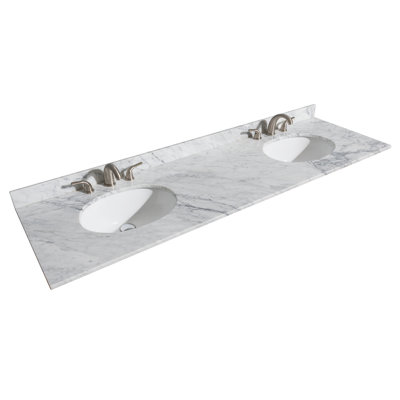 Plateau de meuble-lavabo double 72 po en blanc avec lavabo