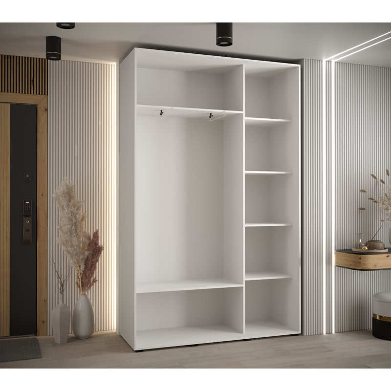 2 Door Laminate Wardrobe, White, 235cm H x 150cm W x 60cm D