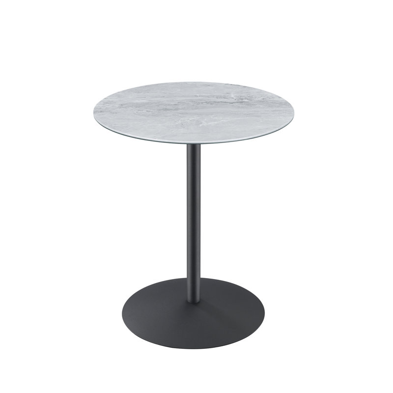 Table de bout 17,5 po avec aspect texturé marbre gris, imprimé 3D, base en acier, table stable, façade, structure, solide