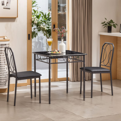 Prentiss 3-Piece Dining Table Set for 2, Small Kitchen Table and Chairs, Pub Table Set, Breakfast Nook Dining Room Furniture, Space-Saving Bistro Tabl by Trent Austin Design