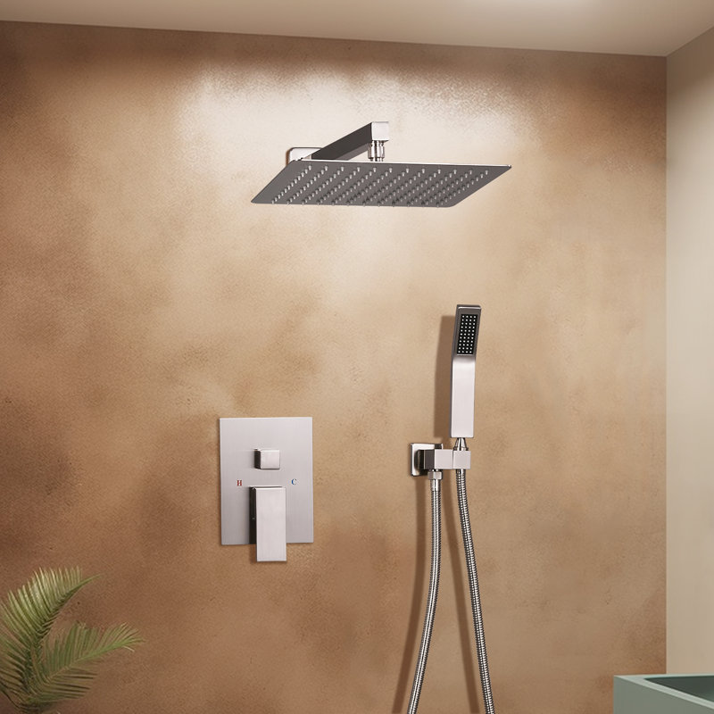 Système de douche à pluie complet 10 po avec valve brute, Nickel brossé