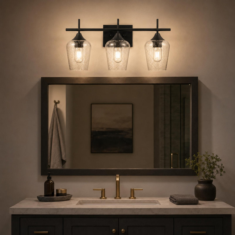 Farfan 3 - Light Dimmable Vanity Light, Black, Clear Seeded