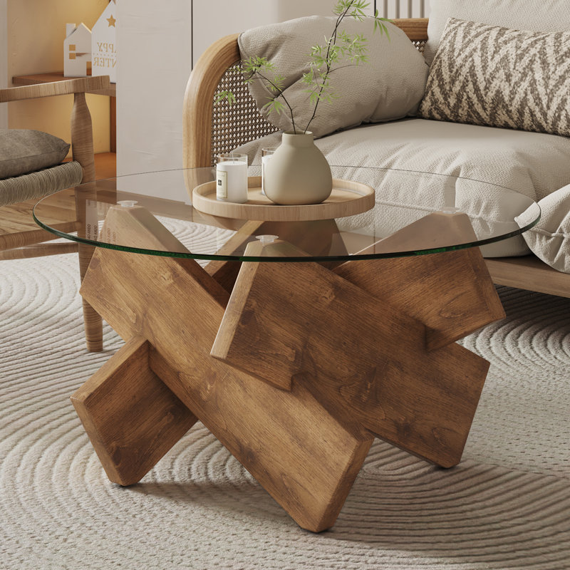 Lexghi Glass Top Single Coffee Table, Brown