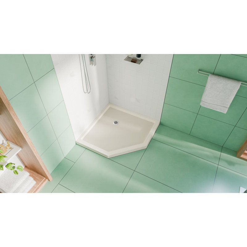 DreamLine SlimLine 36 inch D x 36 inch W x 2 3/4 inch H Biscuit Neo-Angle Shower Base with 2 inch Brushed Nickel Corner Round Drain