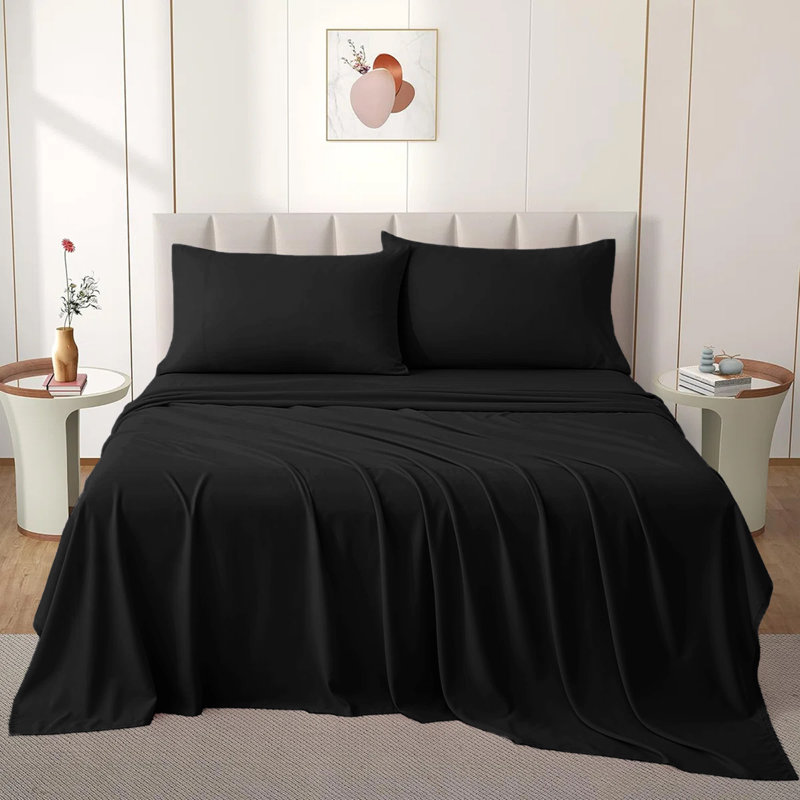 Nycolas 100% Cotton Plain Weave / Muslin Flat Sheet, Kingsize (5'), Black