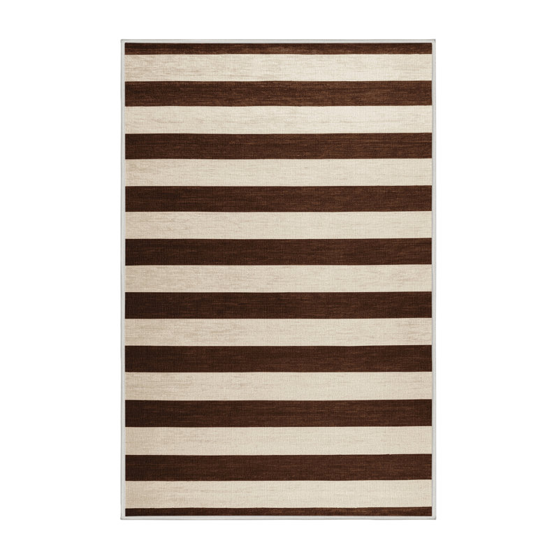 Tapis beige à rayures horizontales lavable à la machine, Rectangulaire 2 pi x 3 pi