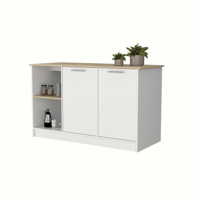Îlot de cuisine polyvalent avec rangement abondant et espace de travail élégant pour une cuisson efficace, Natural/White