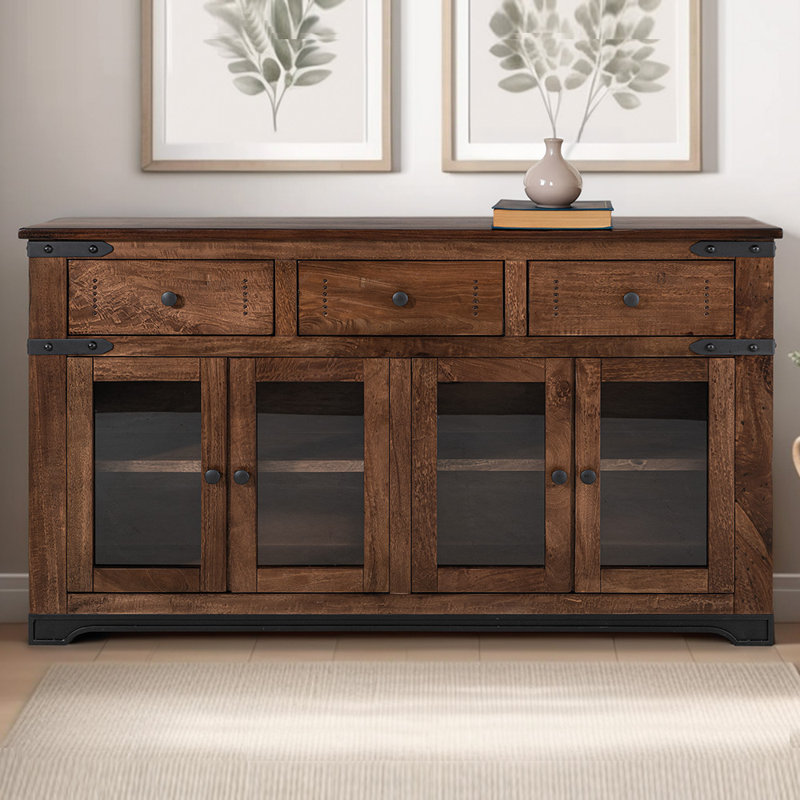 70" Console Table with 3 Drawers and 4 Glass Doors