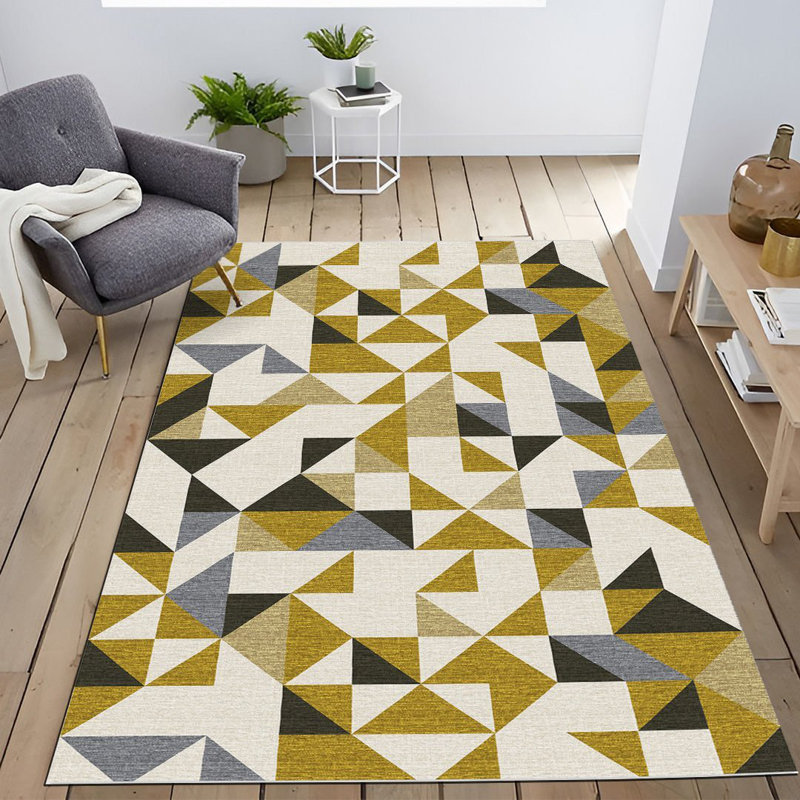 Multi-Colored Geometric Triangle Patterned Decorative Rug, Rectangle 3'3.37" x 4'11.06"