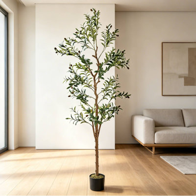  Artificial Olive Tree 5ft – Tall Faux Olive Tree in Pot, Realistic Fake Trees for Indoor Home Decor, Silk Greenery Floor Plant for Living Room Office Bedroom