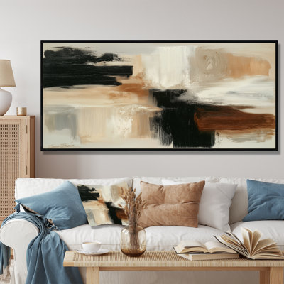 Black And Brown Brushstroke Abstract Painting - Abstract Collages Framed Wall Art, Black Contemporary Canvas Print