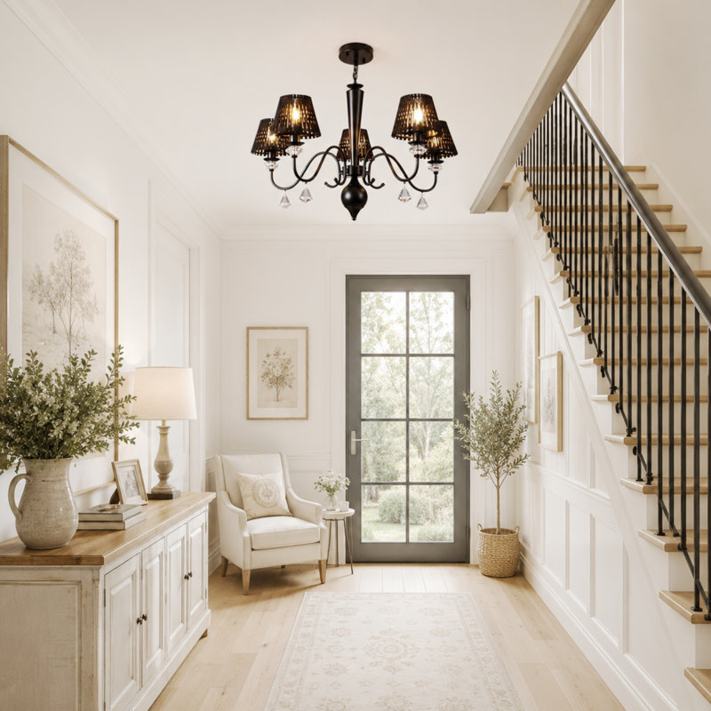  Lustre en cristal 5 lumières à intensité variable Boho