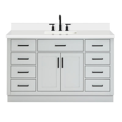 Thornaby 54'' Solid Wood Single Bathroom Vanity with 1.5'' White Quartz Top Sink