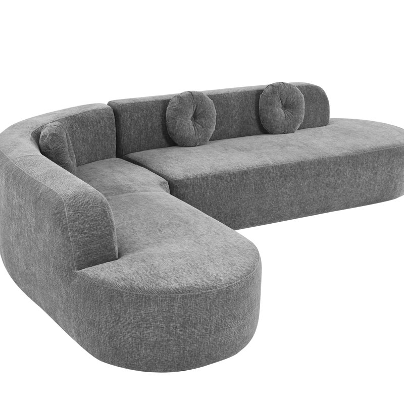 Grey Sectional With Chenille Upholstery, High Foam, And Spacious Design 122''W Soft Upholstery Resilient Foam Padding