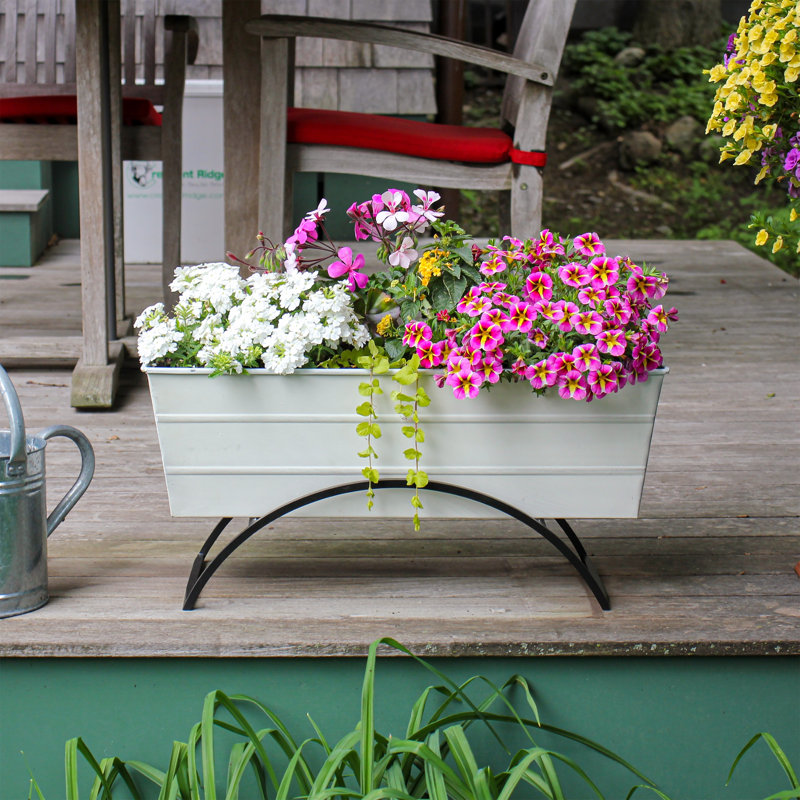 Medium White Galvanized Steel Flower Box with Stand