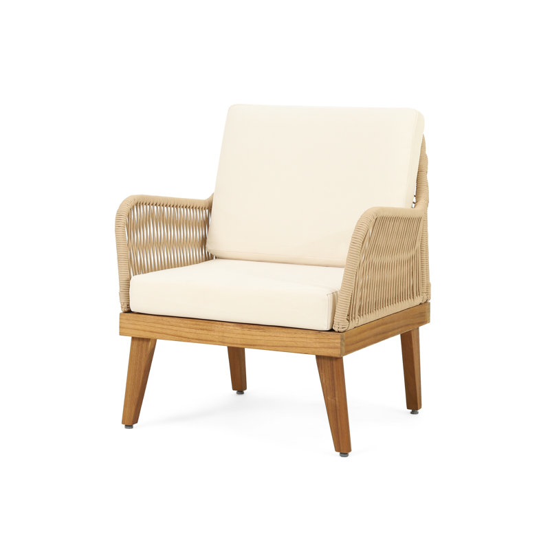 Wood Club Chair With Robust Weather- Weave Rope, 28"W X 27"D 31.5"H Outdoor In Weave, 27.21In W 26.49In D 31.56In H