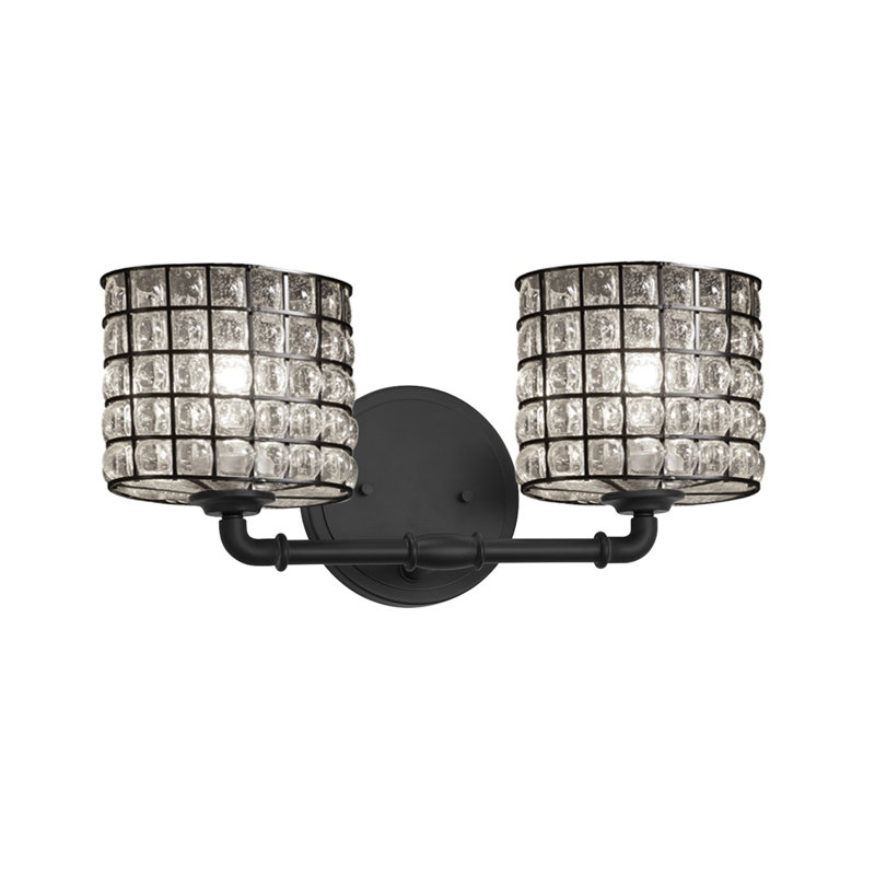 Éclairage de salle de bain à intensité variable en métal 2 lumières, Nickel brossé, Grille / bulles transparentes