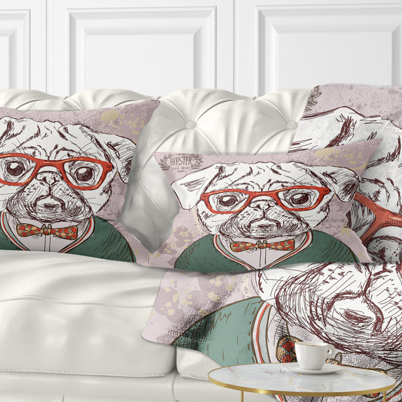 Hipster Pug Dog in Vintage Style - Coussin décoratif imprimé animal