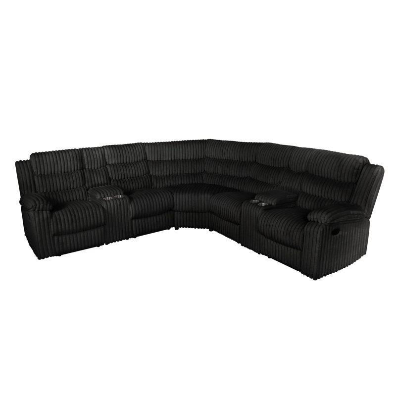 Canapé modulaire en velours côtelé Calantha (noir), Tissu noir