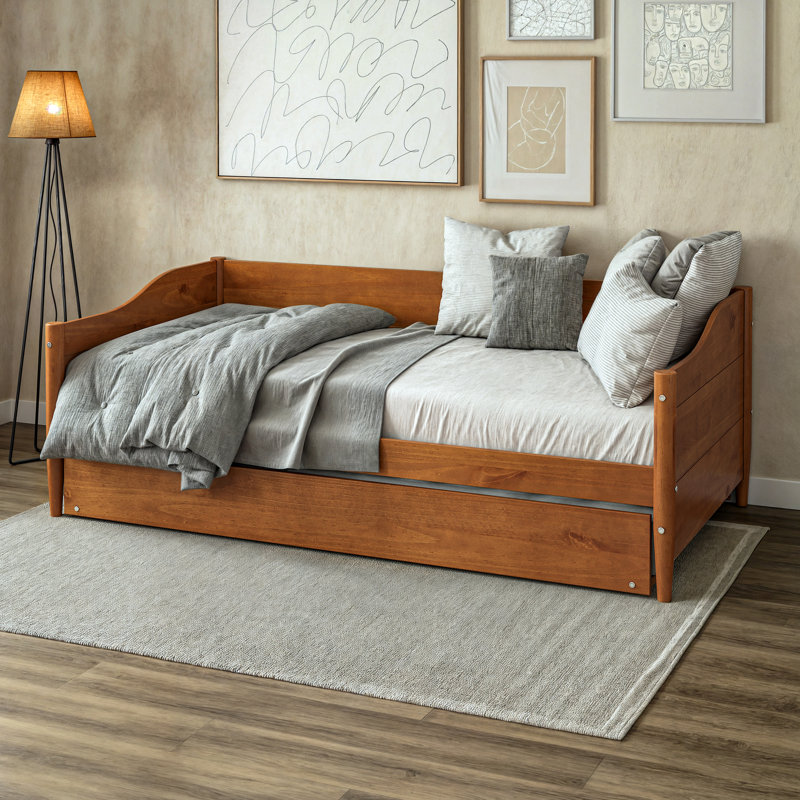 Anayelli Solid Wood Classic Daybed with Trundle, Castanho