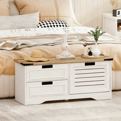 Banc de rangement pour chaussures, banc d'entrée avec tiroir rabattable, meuble à chaussures d'entrée en bois pour le salon, couloir (chêne rustique + chêne blanc)