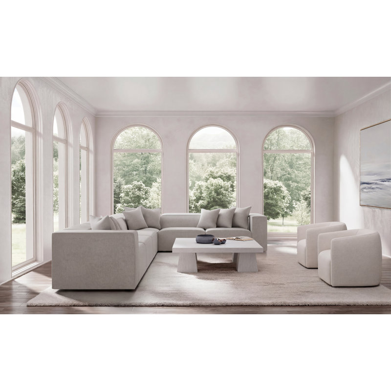 Bernhardt Bliss 4-Piece Fabric Sectional, Light Gray Polyester, 28" H x 160.5" W x 123.5" D
