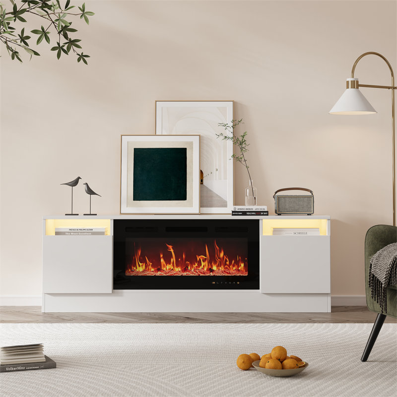 70" TV Stand for Living Room – Modern Wooden TV Console Table with Storage Cabinet, Fits TVs up to 75", Compatible with 36" Electric Fireplace