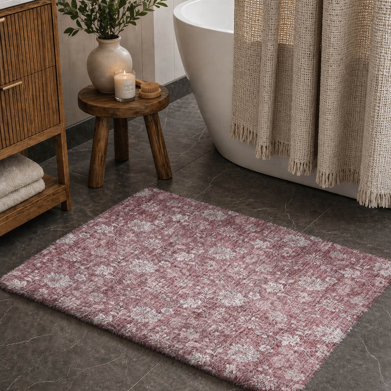 Tapis à poil long de qualité supérieure lavable à la machine ADS681, Rosé, 1 pi 8 po x 2 pi 6 po