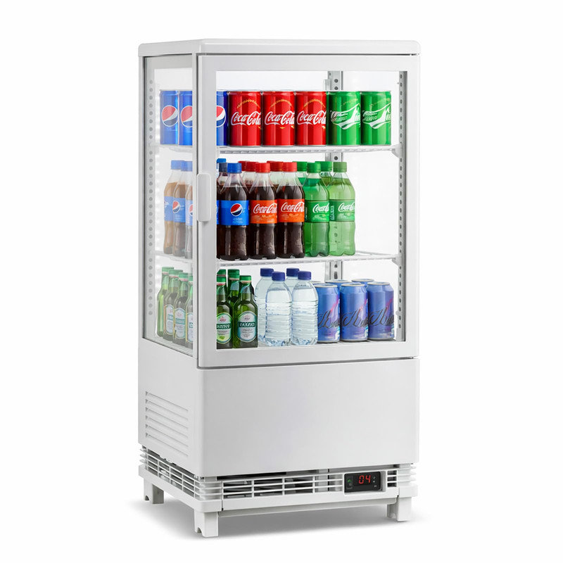 Comptoir de réfrigérateur à pâtisserie de 2,0 pieds cubes avec refroidissement par air, éclairage à DEL, portes en verre coulissantes arrière, tablettes réglables, système de dégivrage automatique