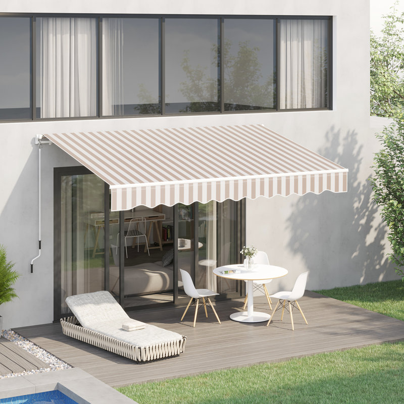 10' X 8' Patio Sunshade Awning - Heat Reducing, Protection, Water-, Manual Operated, Aluminum Frame, Beige Balcony & Water- Fabric, Crank, Structure