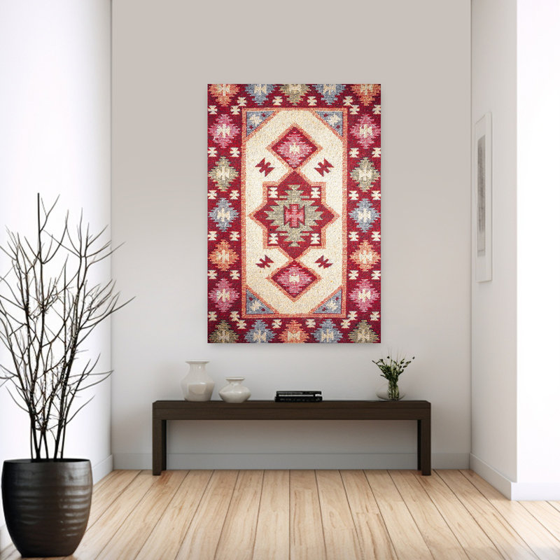 Art mural contemporain abstrait à tapis tissé, 60" H x 40" W
