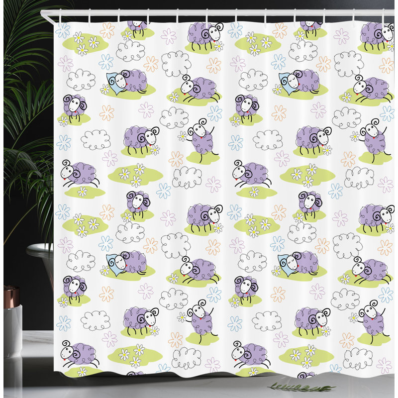 Dakota Fields Cartoon Shower Curtain Sheep with Clouds Lavender, 75"H x 69"W