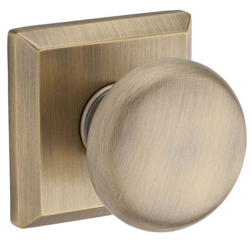 Round Door Knob with Traditional Square Rose, Polished Brass, Passage (Hall & Closet)