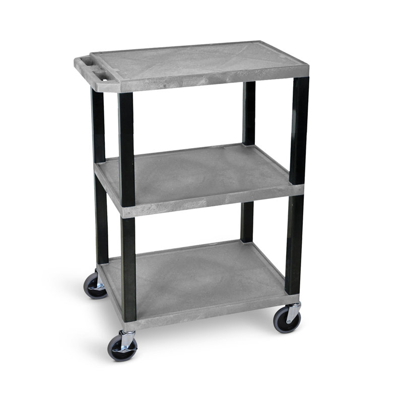 Red and Black Thermoplastic 3-Shelf Utility Cart