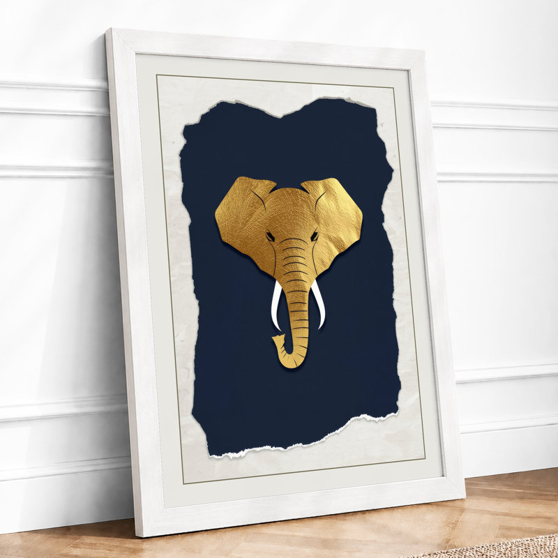 Golden Elephant Head Maximalist - Framed Print, A2 - 59.4 x 42.0 cm, White