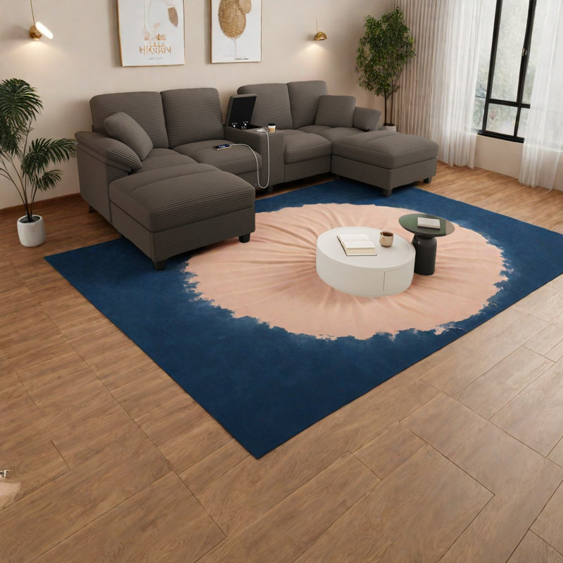 Canapé modulaire spacieux en velours côtelé avec rangement en U pour salon moderne