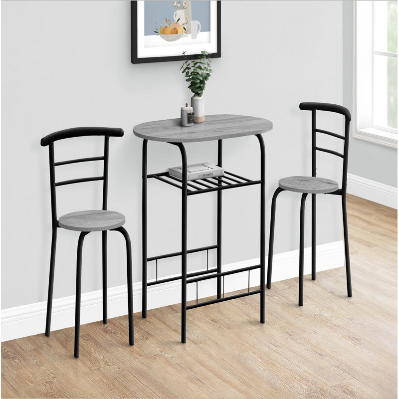 Ensemble de table de salle à manger, ensemble de 3 pièces, petit, L 32 po, cuisine, stratifié gris, métal noir, contemporain