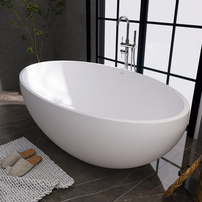 Baignoire de trempage autoportante 67 po x 39 po avec drain central en blanc mat 67 po x 39 po