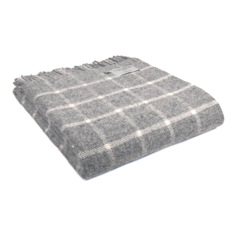 Lifestyle Chequered Check Throw Plain Weave / Muslin Throw Blanket, Grey