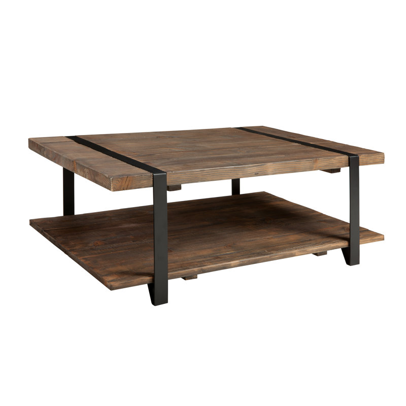 Alezzi 48" Wide Solid Wood and Metal Rectangular Coffee Table With 1 Shelf