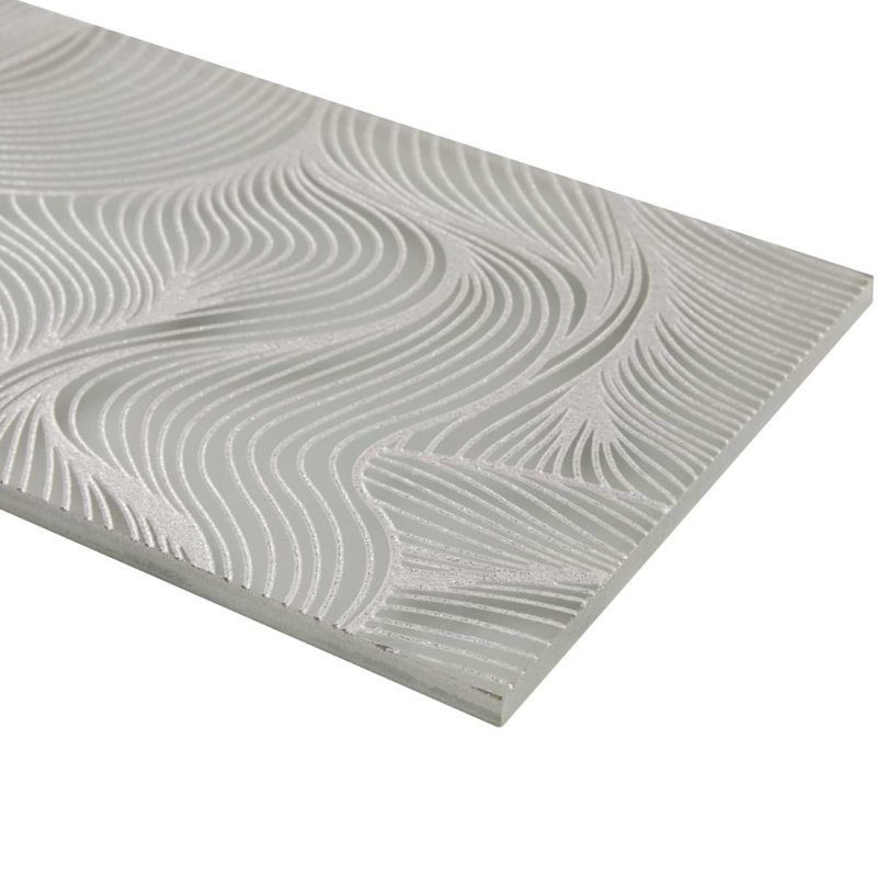 Sonya Waves 6x16 Frosted Glass Tile, Sterling Gray