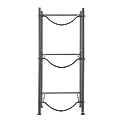 Porte-bidon noir à 3 niveaux, multi-rangement, conception verticale, fonte robuste, trous coupés pour un assemblage précis, poignées réfléchies et rainures de tablette en fer avec finition thermolaquée, réglable