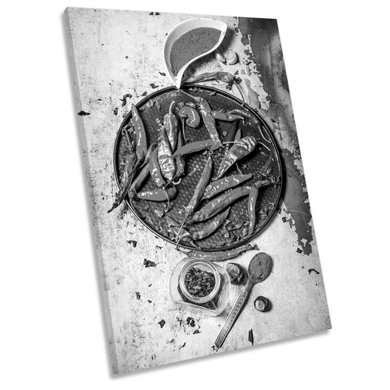 Chilli Kitchen Peppers B&W Picture - Wrapped Canvas Print, 61cm H x 40.6cm W x 2cm D