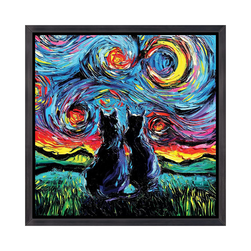 «Van Gogh's Cats» par Aja Trêves - reproduction d'art, H 26 po x l 26 po x P 1,5 po, Toile avec cadre noir patiné