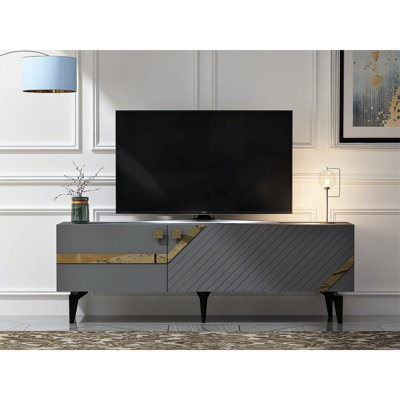 Meuble télé élégant, anthracite et or, 59,1 po x 19,3 po x 11,8 po | 100% panneau de particules enduit de mélamine, épaisseur: 0,7 pouce | Conception moderne pour le salon, solution de rangement durable et élégante